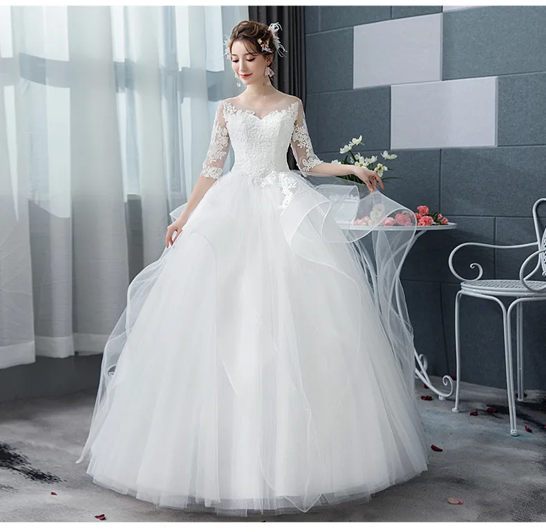 Elegant 2026 Slimming Puffy Skirt Floor-Length Wedding Dress Korean Princess Starry Sky Hepburn Style Outdoor Bridal Gown showcase 8