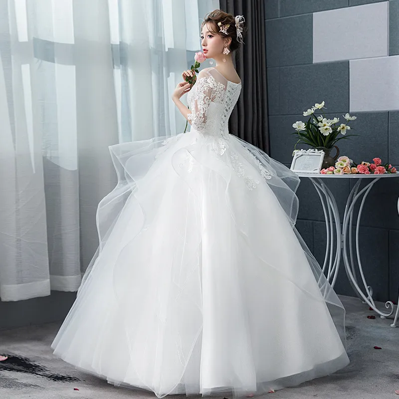 Elegant 2026 Slimming Puffy Skirt Floor-Length Wedding Dress Korean Princess Starry Sky Hepburn Style Outdoor Bridal Gown thumbnail 4