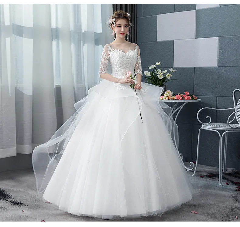 Elegant 2026 Slimming Puffy Skirt Floor-Length Wedding Dress Korean Princess Starry Sky Hepburn Style Outdoor Bridal Gown showcase 9