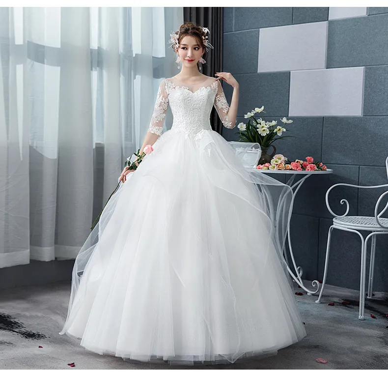 Elegant 2026 Slimming Puffy Skirt Floor-Length Wedding Dress Korean Princess Starry Sky Hepburn Style Outdoor Bridal Gown showcase 6