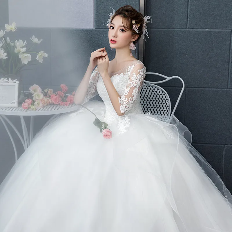 Elegant 2026 Slimming Puffy Skirt Floor-Length Wedding Dress Korean Princess Starry Sky Hepburn Style Outdoor Bridal Gown thumbnail 2
