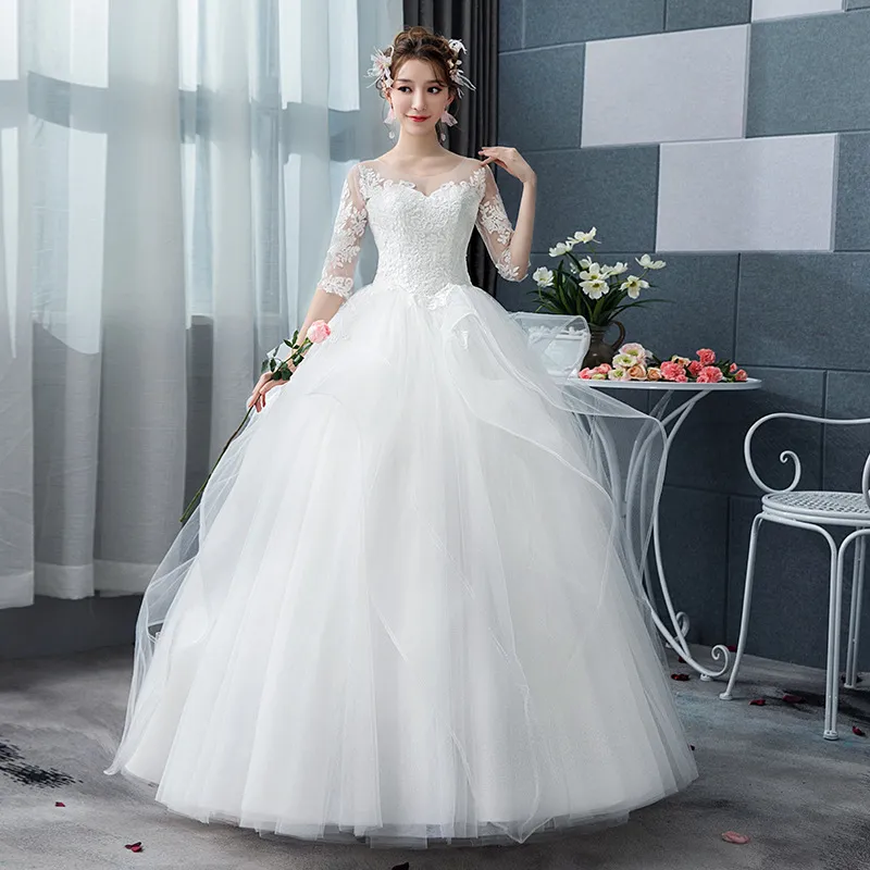 Elegant 2026 Slimming Puffy Skirt Floor-Length Wedding Dress Korean Princess Starry Sky Hepburn Style Outdoor Bridal Gown thumbnail 1