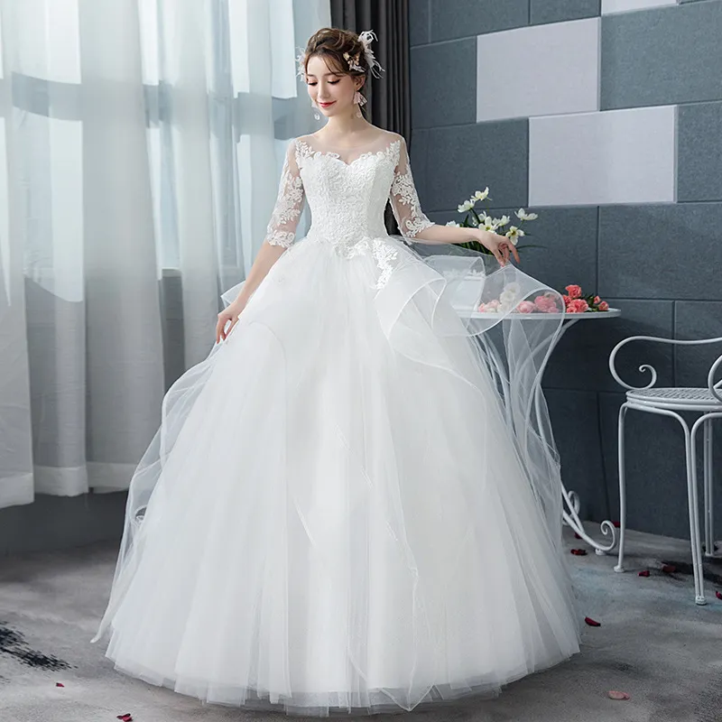 Elegant 2026 Slimming Puffy Skirt Floor-Length Wedding Dress Korean Princess Starry Sky Hepburn Style Outdoor Bridal Gown thumbnail 3
