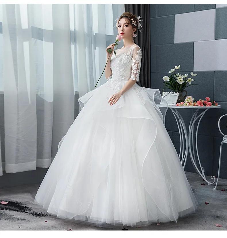 Elegant 2026 Slimming Puffy Skirt Floor-Length Wedding Dress Korean Princess Starry Sky Hepburn Style Outdoor Bridal Gown showcase 7