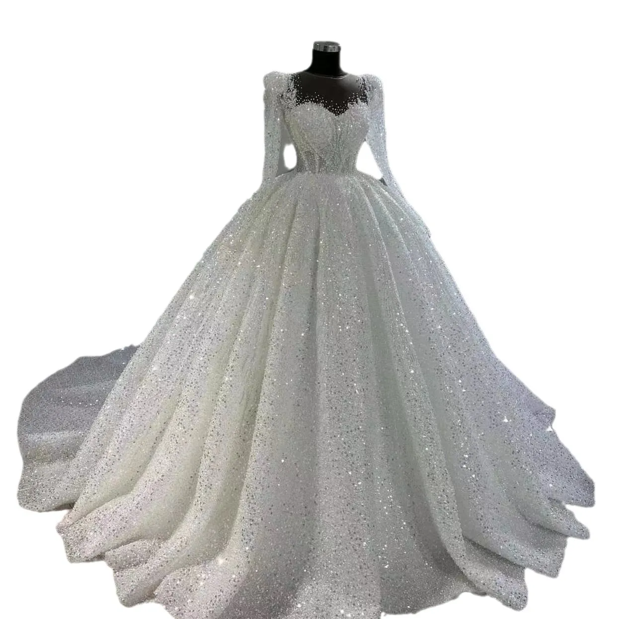 Luxury Heavy Beaded Tutu Wedding Dress for Bride - French Style Tail Bridal Gown - Elegant Formal Evening Wear thumbnail 5