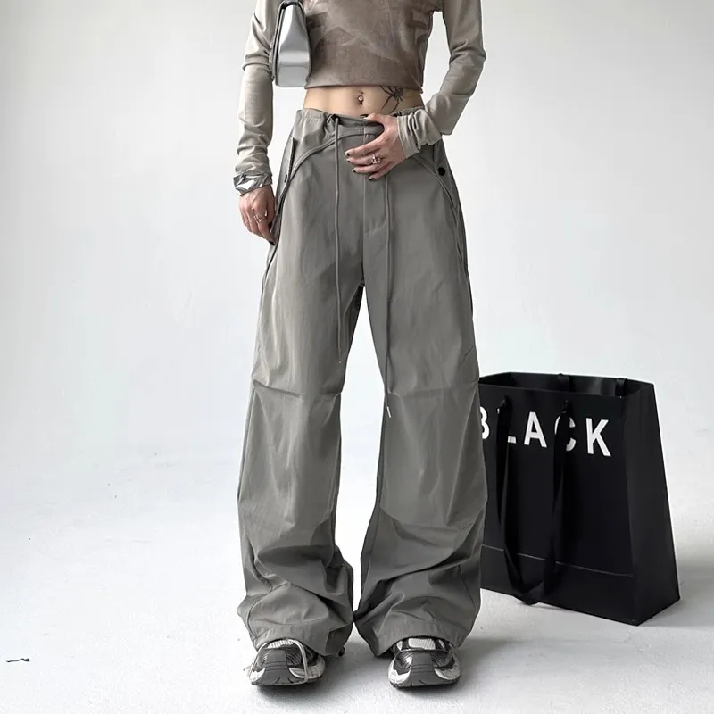 Women's Wide Leg Overalls Summer American Style Loose Fit Yuppie Floor-Length Sports Long Pants for Autumn & Summer thumbnail 2