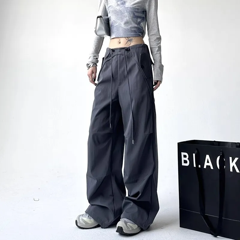 Women's Wide Leg Overalls Summer American Style Loose Fit Yuppie Floor-Length Sports Long Pants for Autumn & Summer thumbnail 3