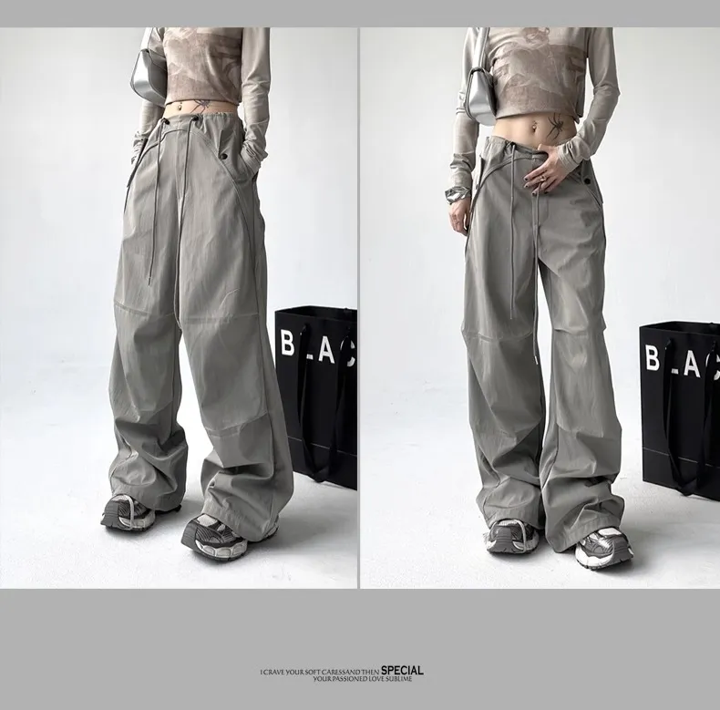 Women's Wide Leg Overalls Summer American Style Loose Fit Yuppie Floor-Length Sports Long Pants for Autumn & Summer showcase 7