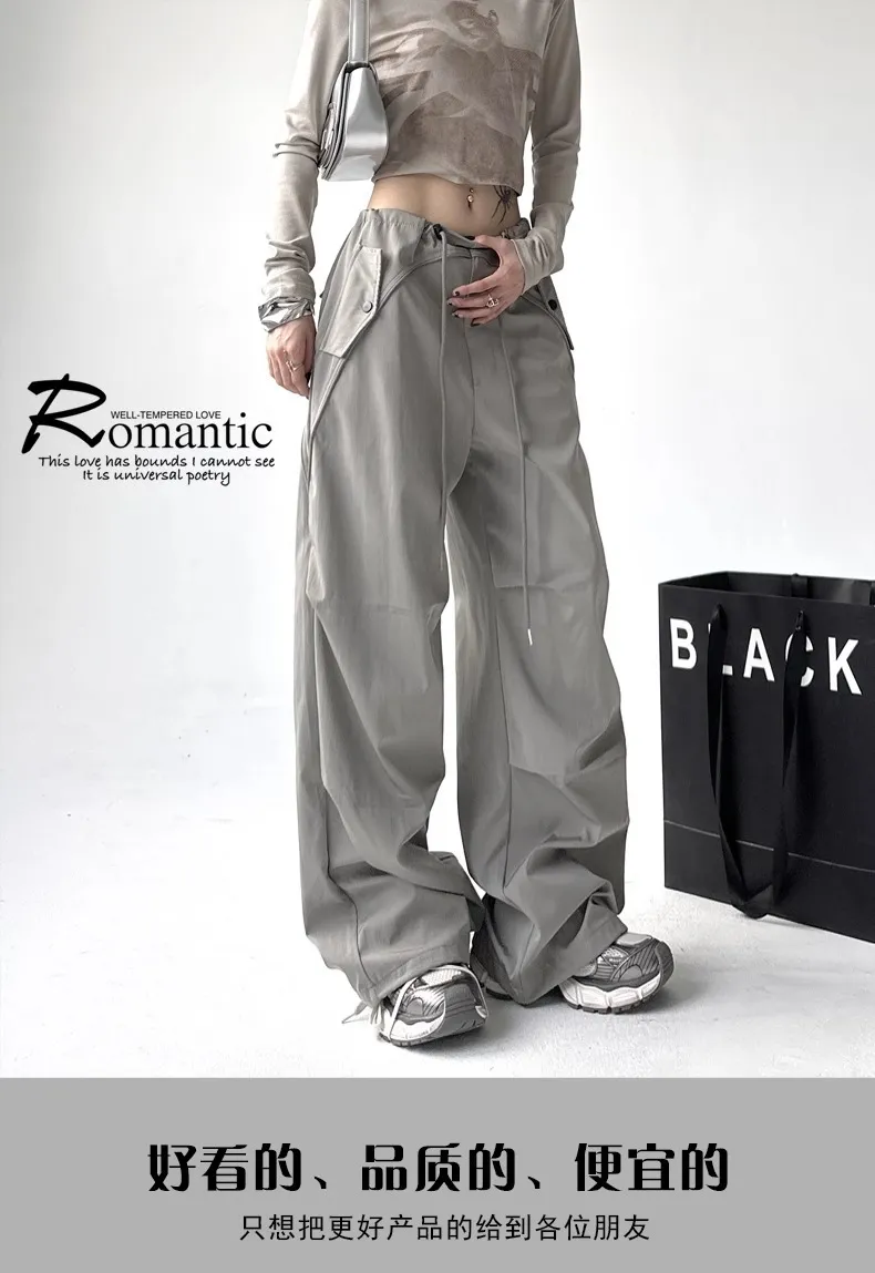 Women's Wide Leg Overalls Summer American Style Loose Fit Yuppie Floor-Length Sports Long Pants for Autumn & Summer showcase 3