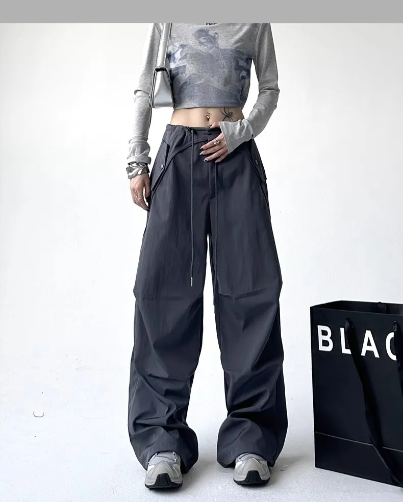 Women's Wide Leg Overalls Summer American Style Loose Fit Yuppie Floor-Length Sports Long Pants for Autumn & Summer showcase 12