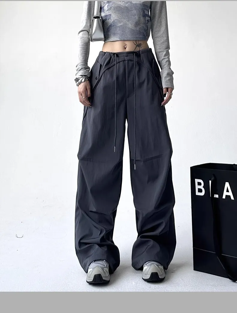 Women's Wide Leg Overalls Summer American Style Loose Fit Yuppie Floor-Length Sports Long Pants for Autumn & Summer showcase 16