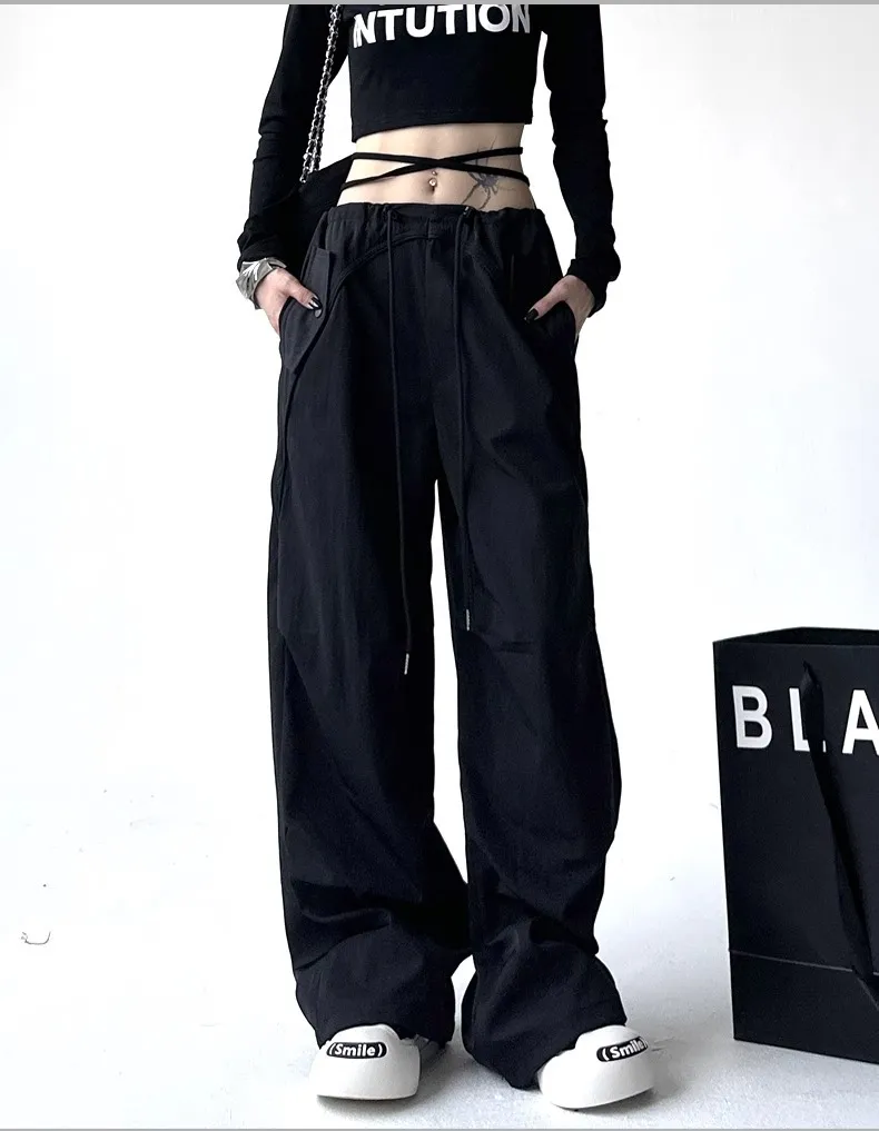 Women's Wide Leg Overalls Summer American Style Loose Fit Yuppie Floor-Length Sports Long Pants for Autumn & Summer showcase 19