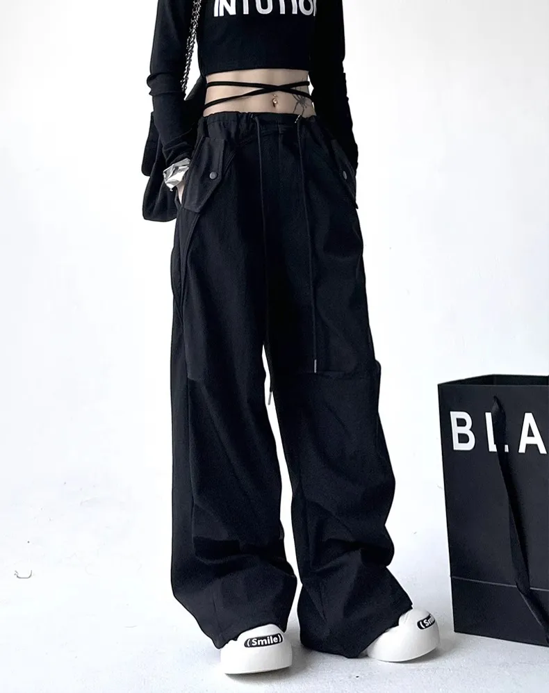 Women's Wide Leg Overalls Summer American Style Loose Fit Yuppie Floor-Length Sports Long Pants for Autumn & Summer showcase 18