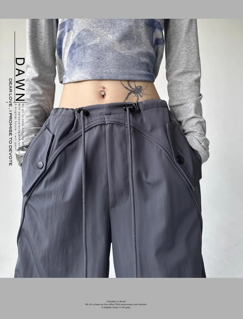 Women's Wide Leg Overalls Summer American Style Loose Fit Yuppie Floor-Length Sports Long Pants for Autumn & Summer showcase 17