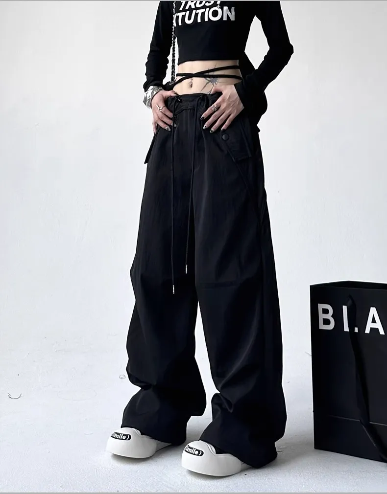 Women's Wide Leg Overalls Summer American Style Loose Fit Yuppie Floor-Length Sports Long Pants for Autumn & Summer showcase 20