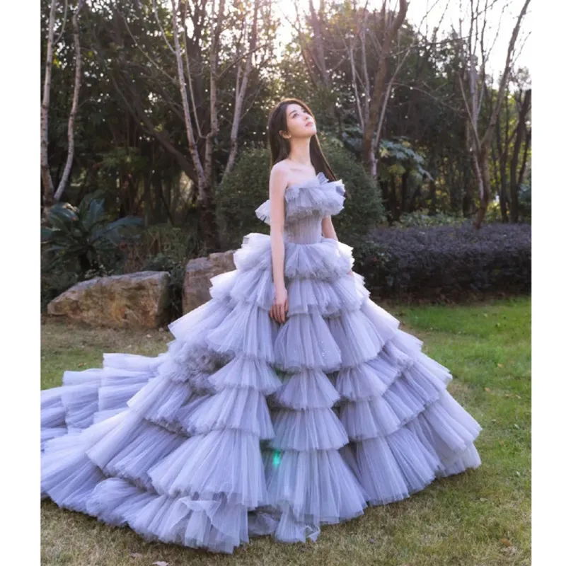 Elegant Women's Tulle Photography Wedding Dress, High-End Studio & Outdoor Photoshoot Gown, Internet Celebrity Forest Style, Trailing Cake Design for Memorable Occasions thumbnail 1