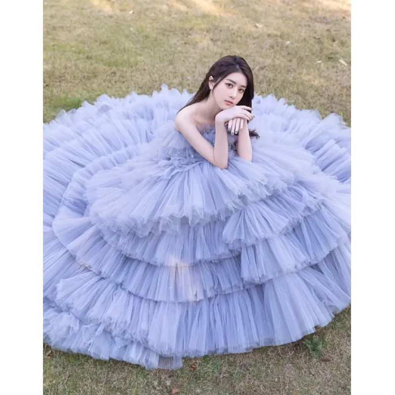 Elegant Women's Tulle Photography Wedding Dress, High-End Studio & Outdoor Photoshoot Gown, Internet Celebrity Forest Style, Trailing Cake Design for Memorable Occasions thumbnail 3