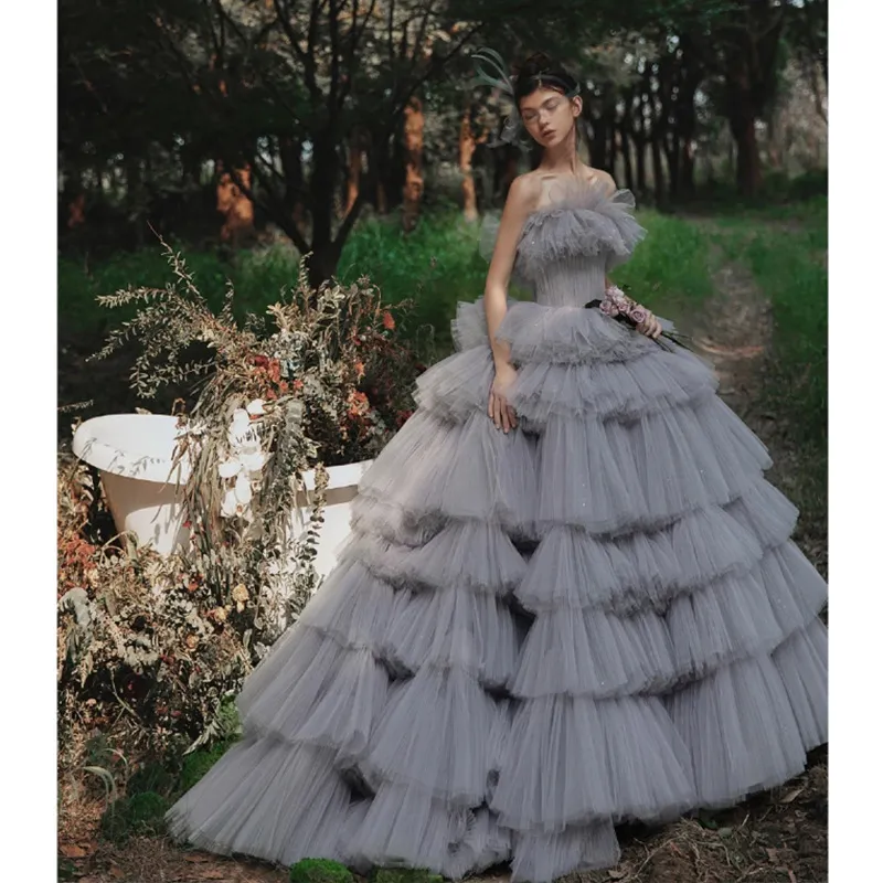 Elegant Women's Tulle Photography Wedding Dress, High-End Studio & Outdoor Photoshoot Gown, Internet Celebrity Forest Style, Trailing Cake Design for Memorable Occasions thumbnail 2