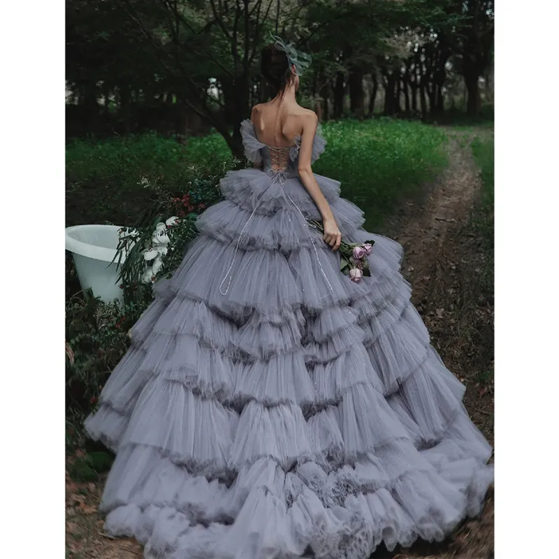 Elegant Women's Tulle Photography Wedding Dress, High-End Studio & Outdoor Photoshoot Gown, Internet Celebrity Forest Style, Trailing Cake Design for Memorable Occasions thumbnail 4