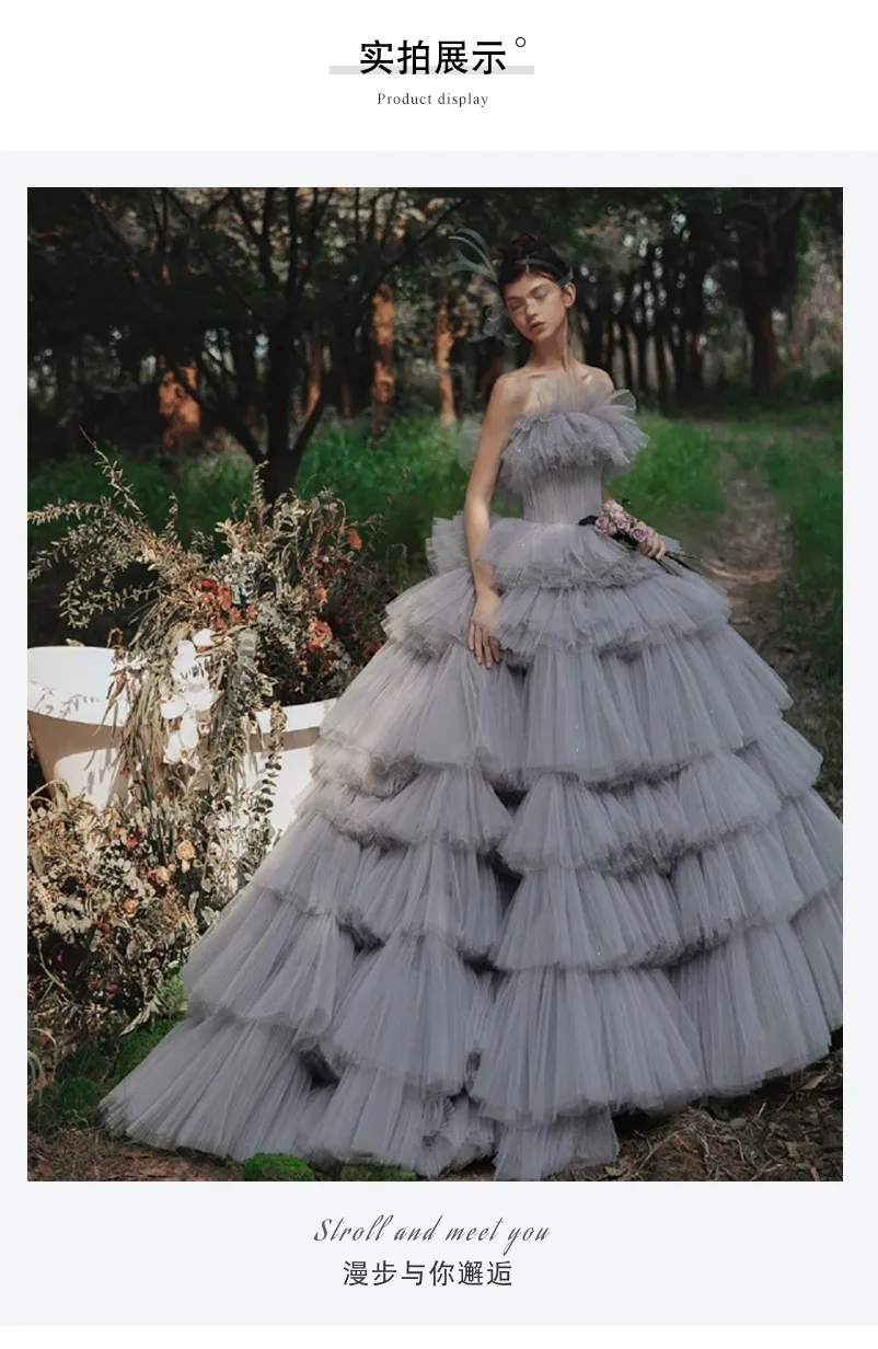 Elegant Women's Tulle Photography Wedding Dress, High-End Studio & Outdoor Photoshoot Gown, Internet Celebrity Forest Style, Trailing Cake Design for Memorable Occasions showcase 10