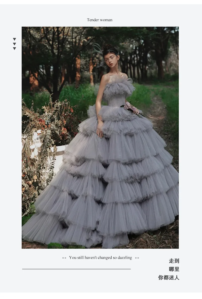 Elegant Women's Tulle Photography Wedding Dress, High-End Studio & Outdoor Photoshoot Gown, Internet Celebrity Forest Style, Trailing Cake Design for Memorable Occasions showcase 3