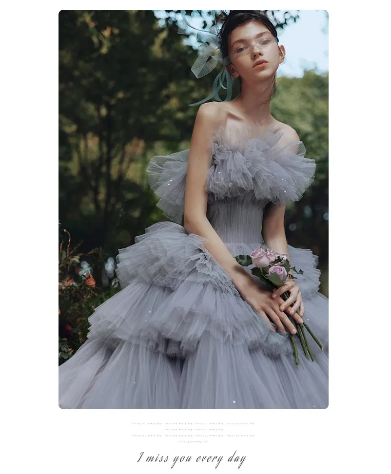 Elegant Women's Tulle Photography Wedding Dress, High-End Studio & Outdoor Photoshoot Gown, Internet Celebrity Forest Style, Trailing Cake Design for Memorable Occasions showcase 11