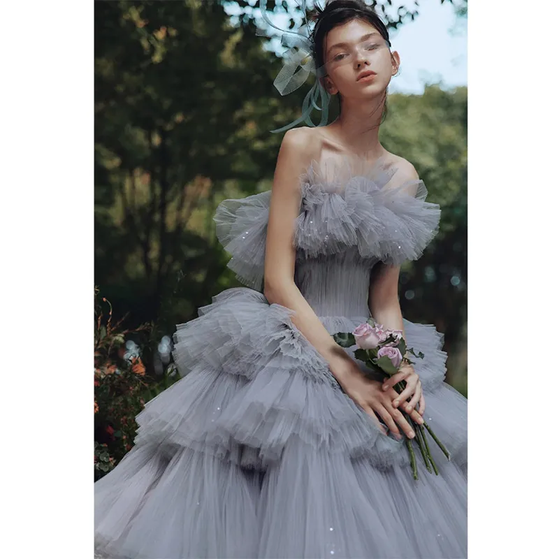 Elegant Women's Tulle Photography Wedding Dress, High-End Studio & Outdoor Photoshoot Gown, Internet Celebrity Forest Style, Trailing Cake Design for Memorable Occasions thumbnail 5