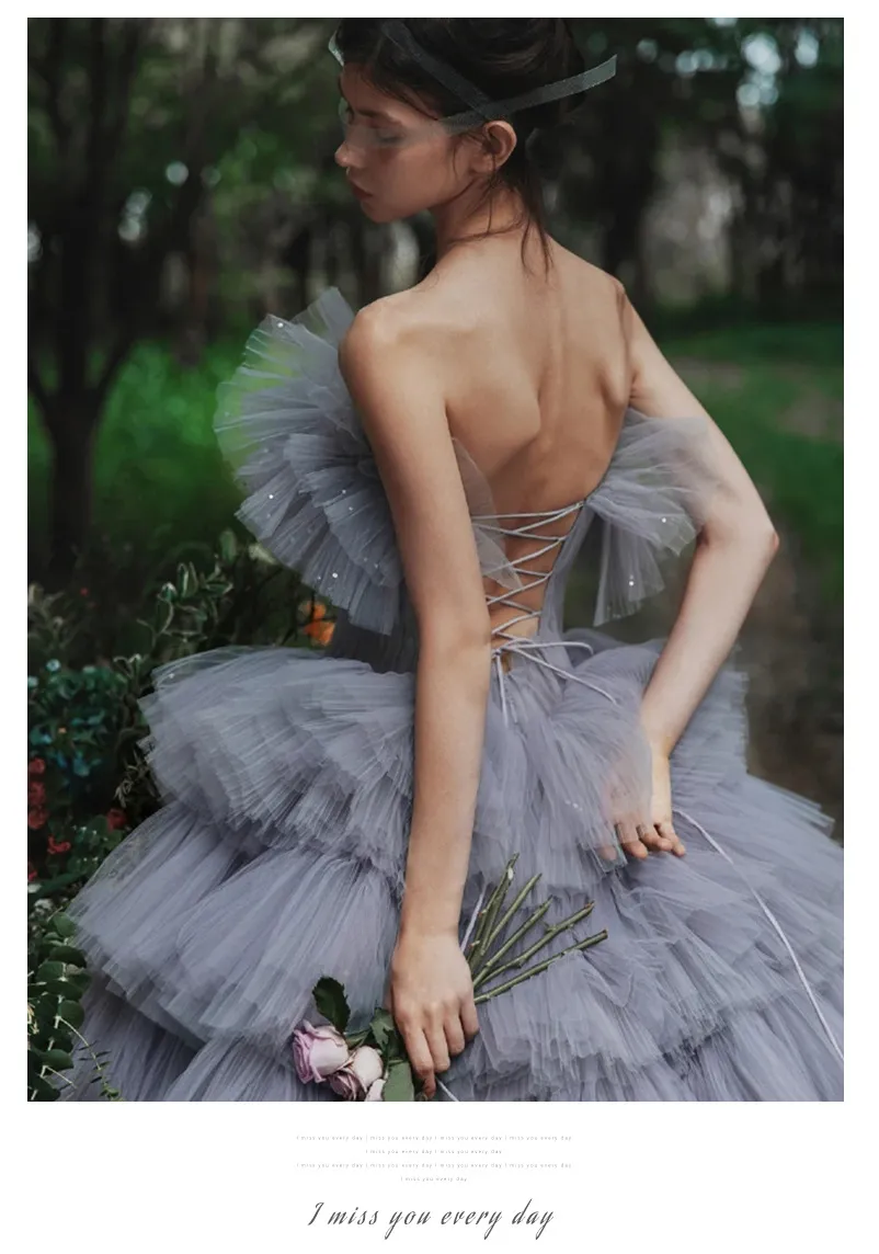 Elegant Women's Tulle Photography Wedding Dress, High-End Studio & Outdoor Photoshoot Gown, Internet Celebrity Forest Style, Trailing Cake Design for Memorable Occasions showcase 12