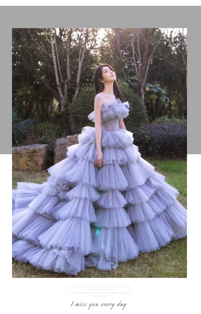 Elegant Women's Tulle Photography Wedding Dress, High-End Studio & Outdoor Photoshoot Gown, Internet Celebrity Forest Style, Trailing Cake Design for Memorable Occasions showcase 14