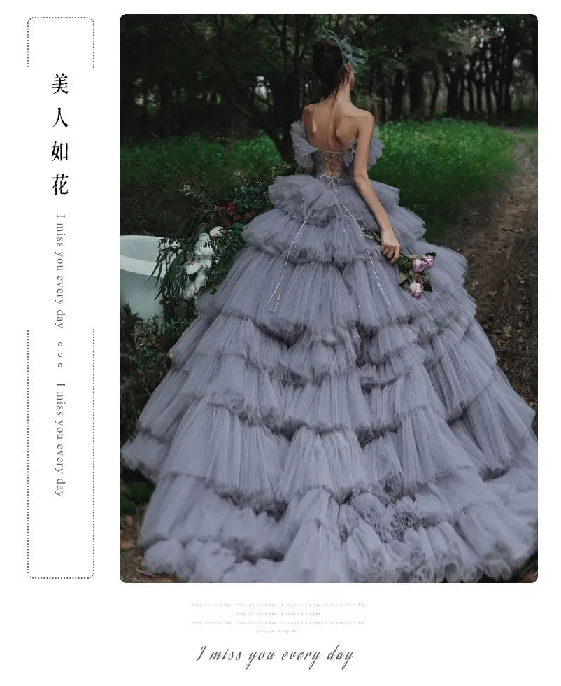 Elegant Women's Tulle Photography Wedding Dress, High-End Studio & Outdoor Photoshoot Gown, Internet Celebrity Forest Style, Trailing Cake Design for Memorable Occasions showcase 13