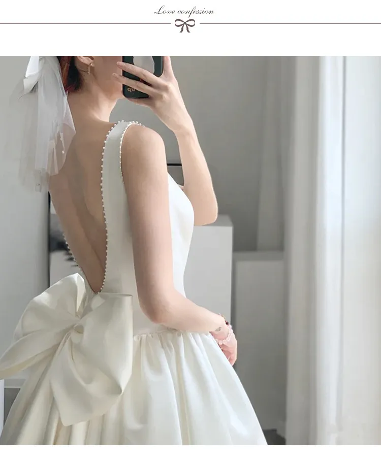 Elegant White Satin Slim-Fit Wedding Dress 2026 Model - Chic Evening Gown for Socialite Banquets, Parties, Graduations, and Travel Photoshoots showcase 9