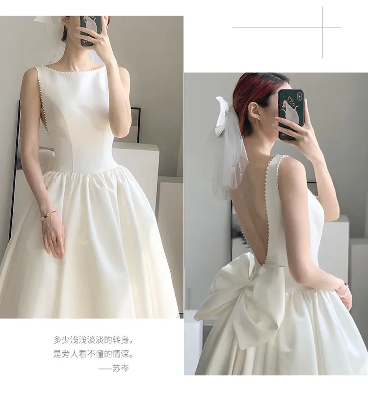 Elegant White Satin Slim-Fit Wedding Dress 2026 Model - Chic Evening Gown for Socialite Banquets, Parties, Graduations, and Travel Photoshoots showcase 7