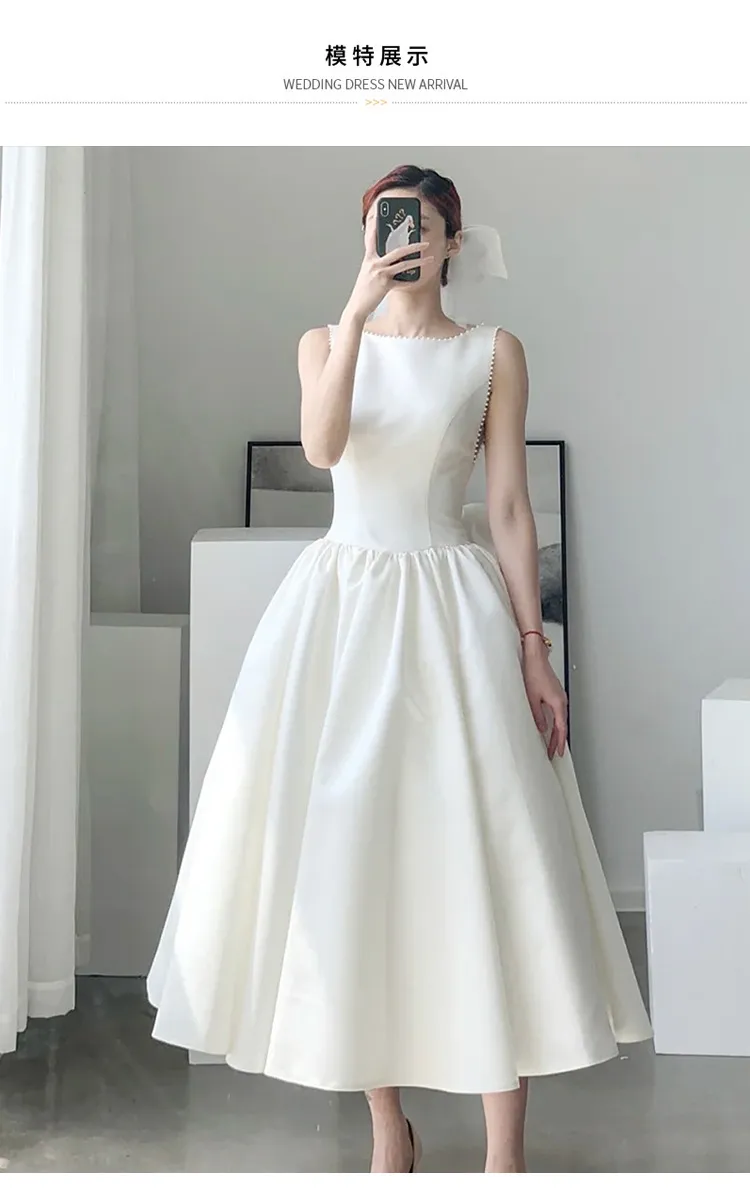 Elegant White Satin Slim-Fit Wedding Dress 2026 Model - Chic Evening Gown for Socialite Banquets, Parties, Graduations, and Travel Photoshoots showcase 5