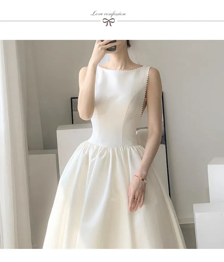 Elegant White Satin Slim-Fit Wedding Dress 2026 Model - Chic Evening Gown for Socialite Banquets, Parties, Graduations, and Travel Photoshoots showcase 10