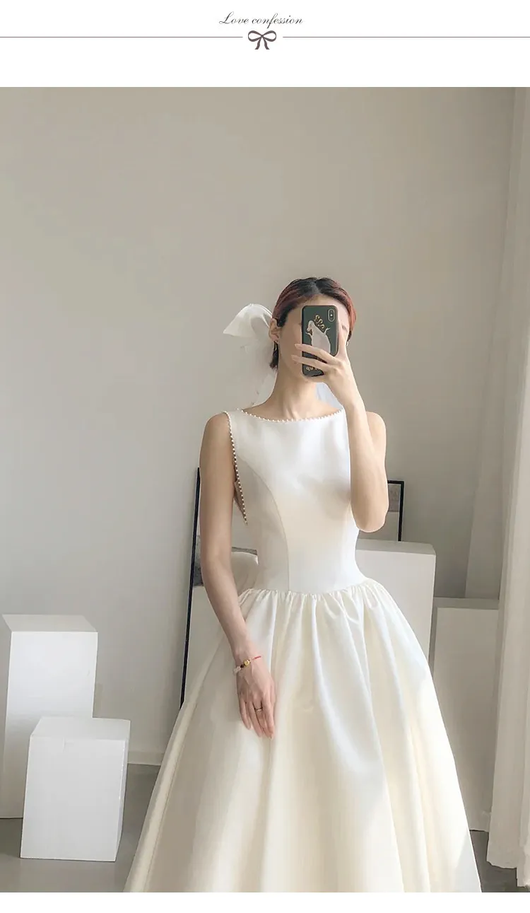 Elegant White Satin Slim-Fit Wedding Dress 2026 Model - Chic Evening Gown for Socialite Banquets, Parties, Graduations, and Travel Photoshoots showcase 8