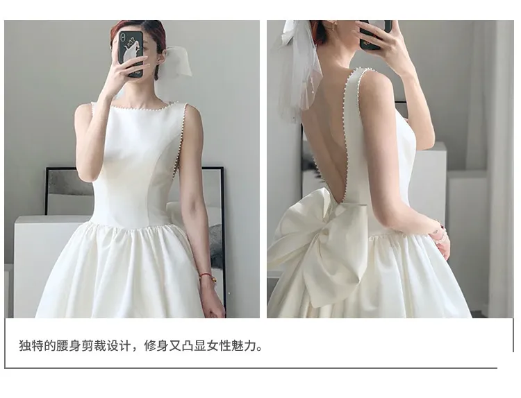 Elegant White Satin Slim-Fit Wedding Dress 2026 Model - Chic Evening Gown for Socialite Banquets, Parties, Graduations, and Travel Photoshoots showcase 4