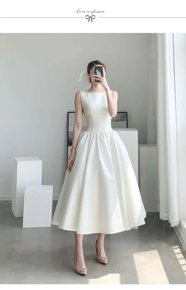 Elegant White Satin Slim-Fit Wedding Dress 2026 Model - Chic Evening Gown for Socialite Banquets, Parties, Graduations, and Travel Photoshoots showcase 11