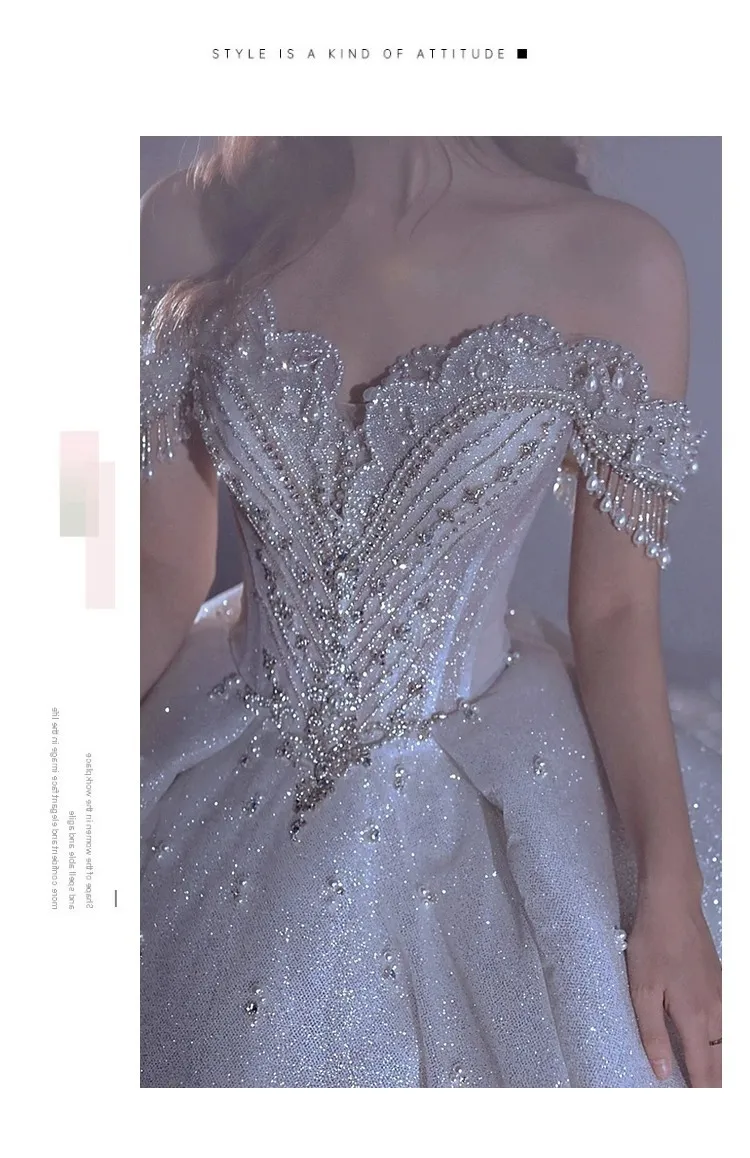 Luxury French One-Shoulder Starry Sky Wedding Dress for Women - 2025 New Bride, Palace Style, Heavy Industry Embellishment, Elegant Evening Gown showcase 10