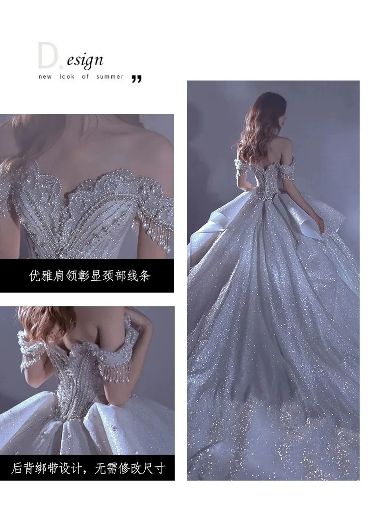 Luxury French One-Shoulder Starry Sky Wedding Dress for Women - 2025 New Bride, Palace Style, Heavy Industry Embellishment, Elegant Evening Gown showcase 4