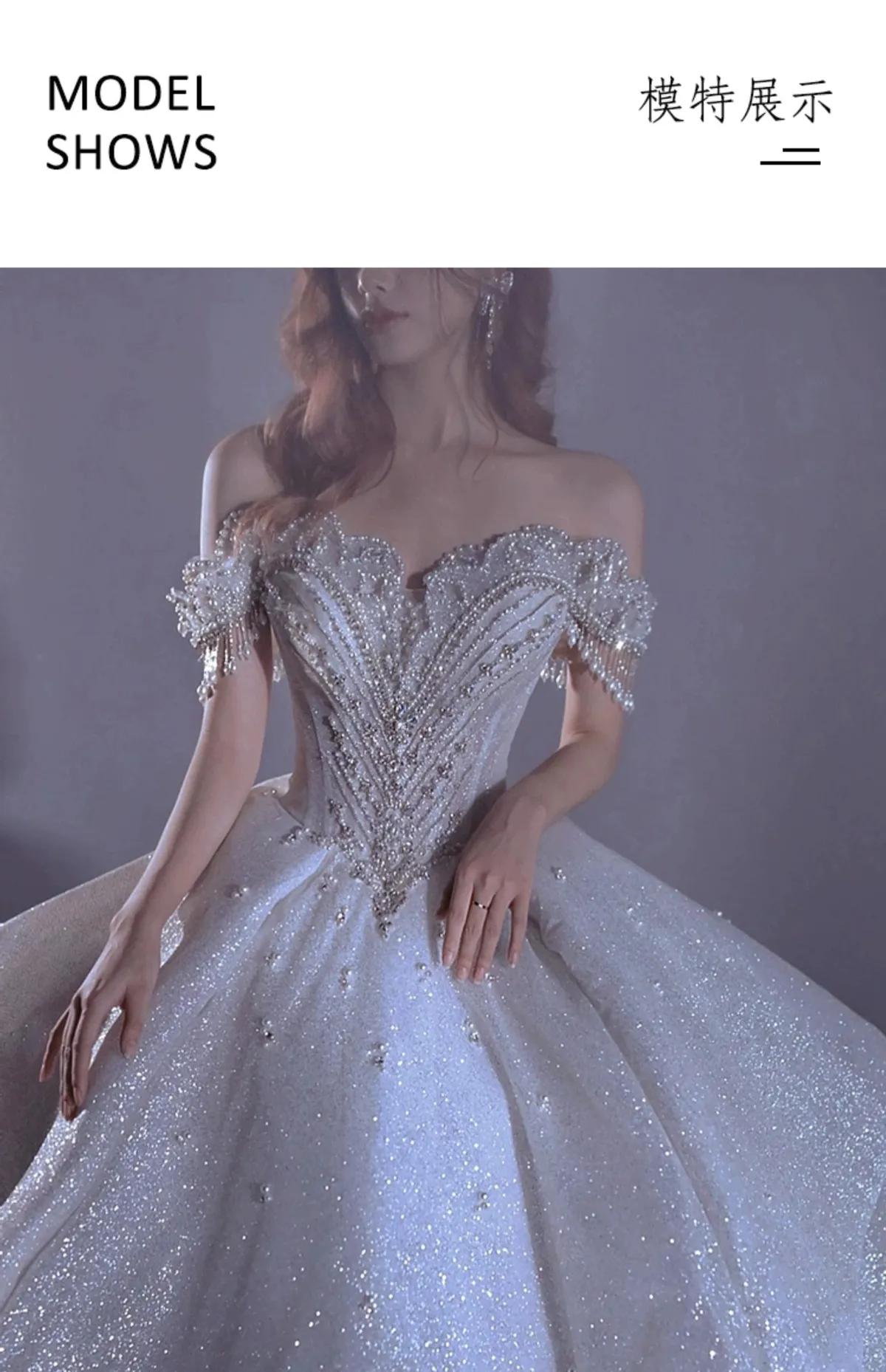 Luxury French One-Shoulder Starry Sky Wedding Dress for Women - 2025 New Bride, Palace Style, Heavy Industry Embellishment, Elegant Evening Gown showcase 7