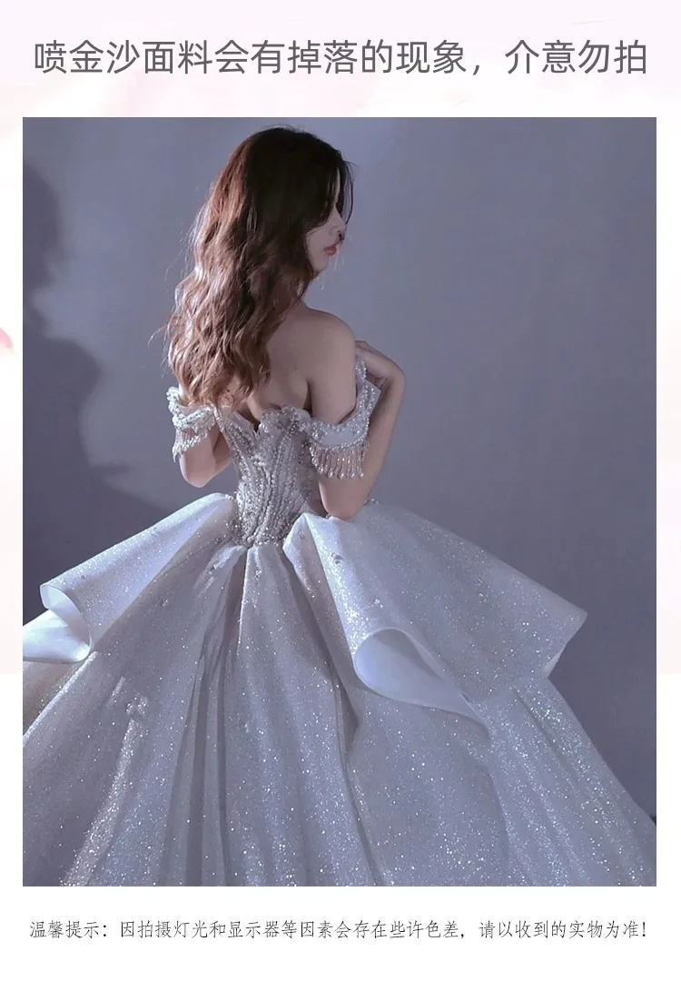 Luxury French One-Shoulder Starry Sky Wedding Dress for Women - 2025 New Bride, Palace Style, Heavy Industry Embellishment, Elegant Evening Gown showcase 2