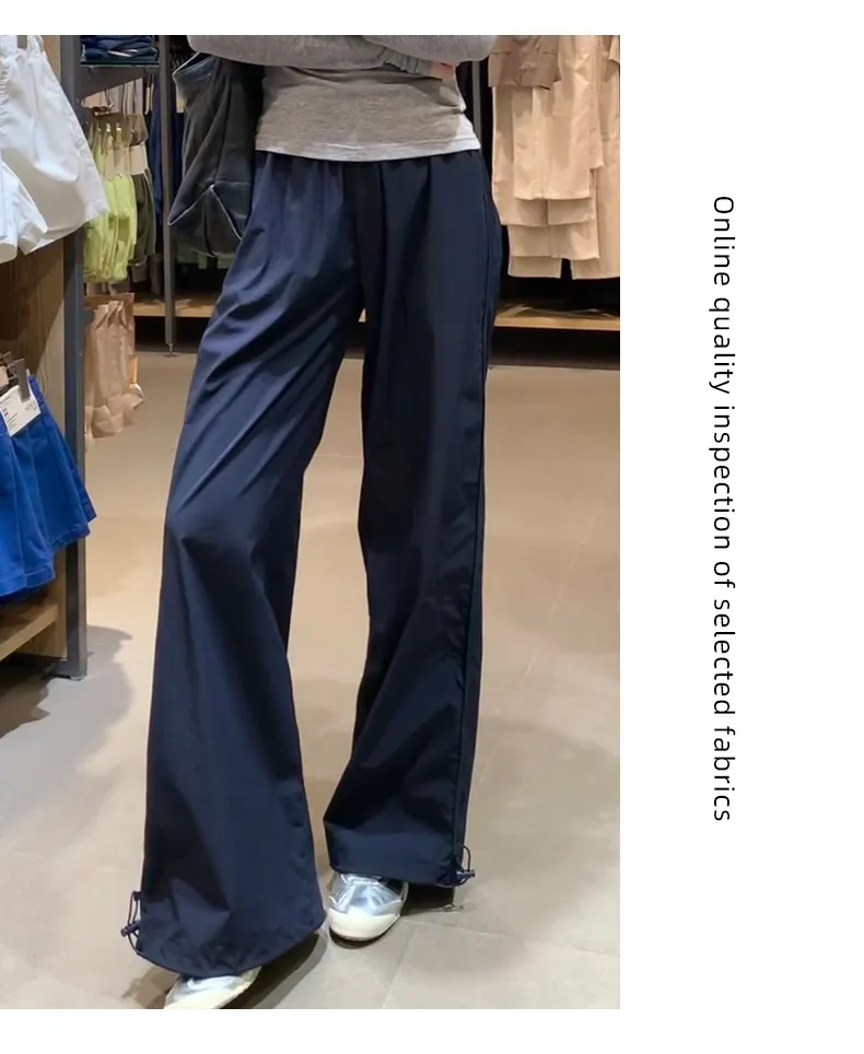 Navy Blue Women's Quick-Drying Cargo Pants - Summer Thin Loose Straight Wide-Leg Casual Sports Trousers for Petite Fit showcase 15