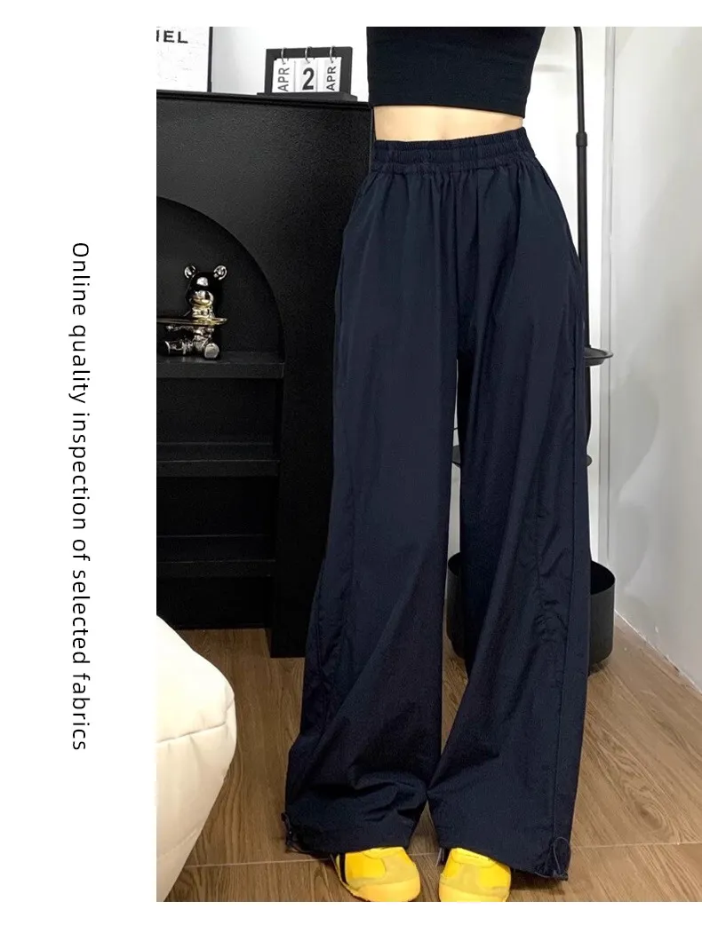 Navy Blue Women's Quick-Drying Cargo Pants - Summer Thin Loose Straight Wide-Leg Casual Sports Trousers for Petite Fit showcase 16