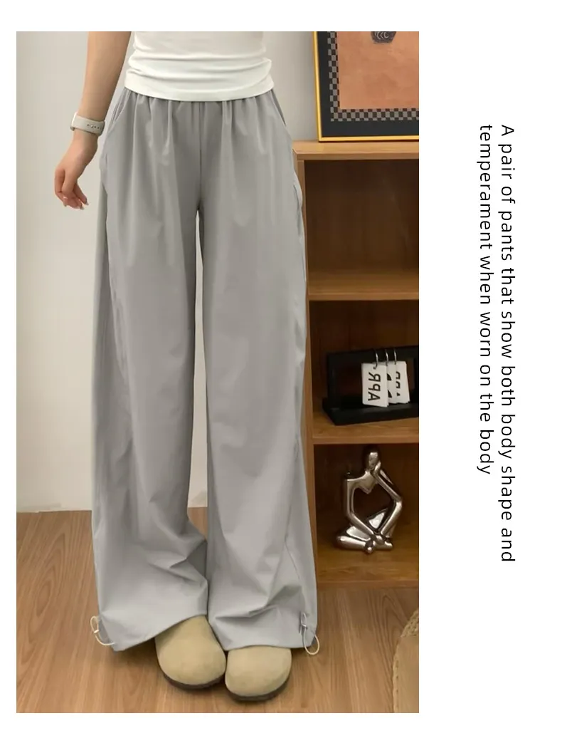 Navy Blue Women's Quick-Drying Cargo Pants - Summer Thin Loose Straight Wide-Leg Casual Sports Trousers for Petite Fit showcase 17