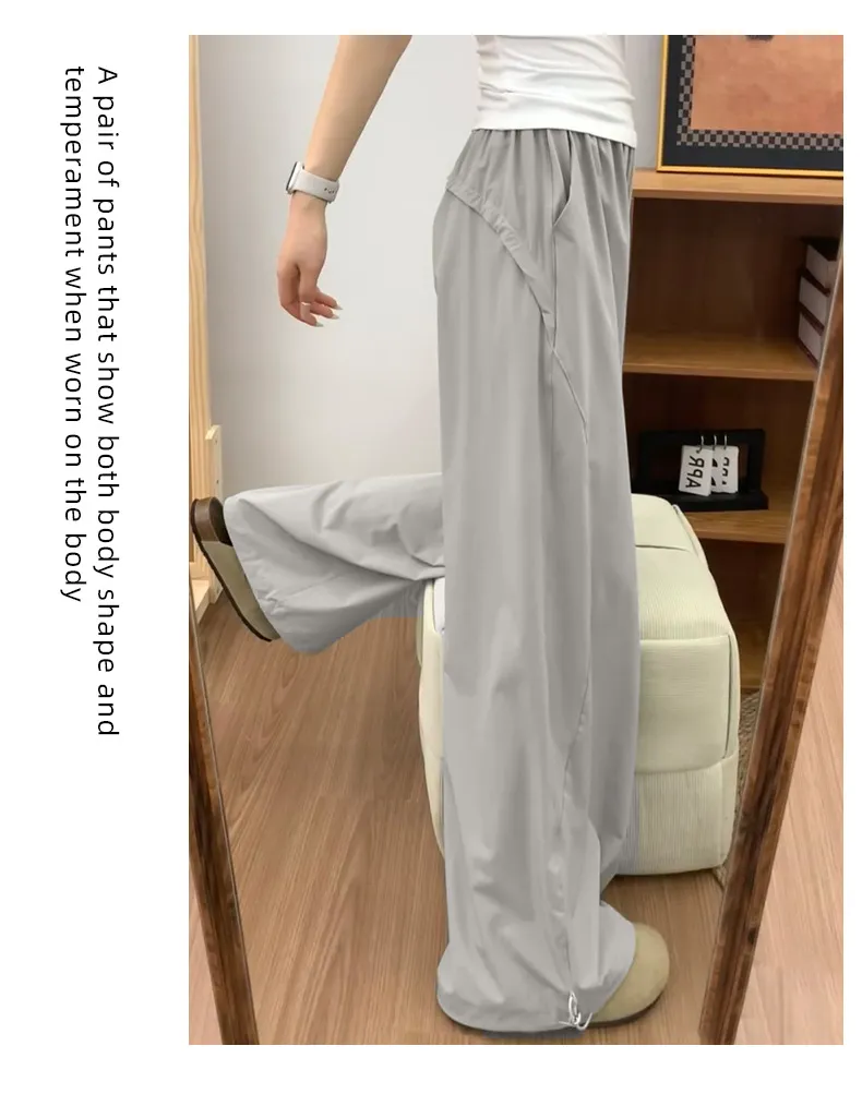 Navy Blue Women's Quick-Drying Cargo Pants - Summer Thin Loose Straight Wide-Leg Casual Sports Trousers for Petite Fit showcase 18