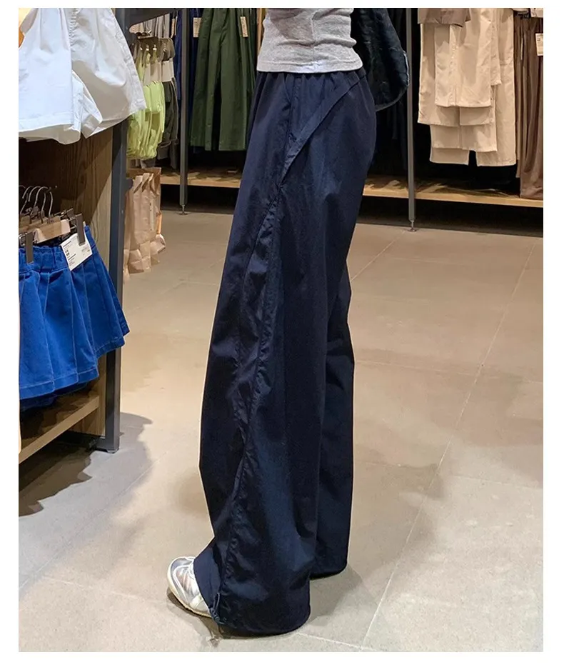 Navy Blue Women's Quick-Drying Cargo Pants - Summer Thin Loose Straight Wide-Leg Casual Sports Trousers for Petite Fit showcase 13