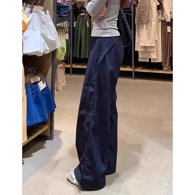 Navy Blue Women's Quick-Drying Cargo Pants - Summer Thin Loose Straight Wide-Leg Casual Sports Trousers for Petite Fit thumbnail 1