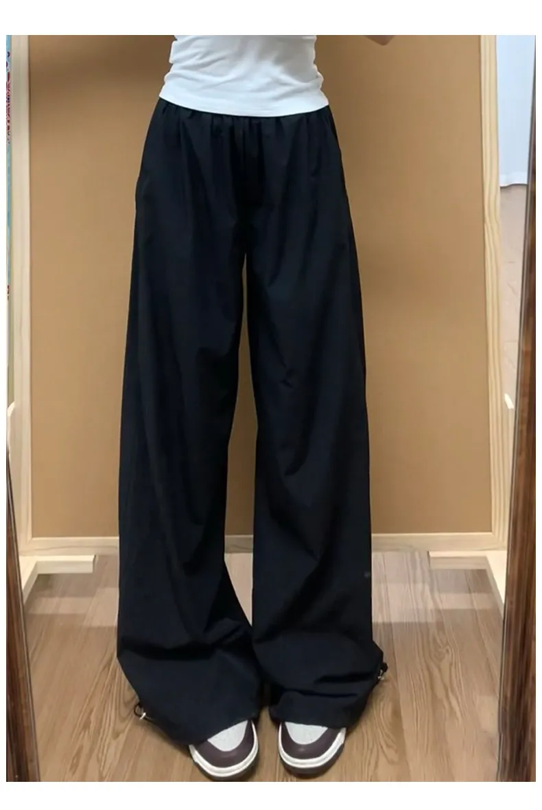 Navy Blue Women's Quick-Drying Cargo Pants - Summer Thin Loose Straight Wide-Leg Casual Sports Trousers for Petite Fit showcase 19