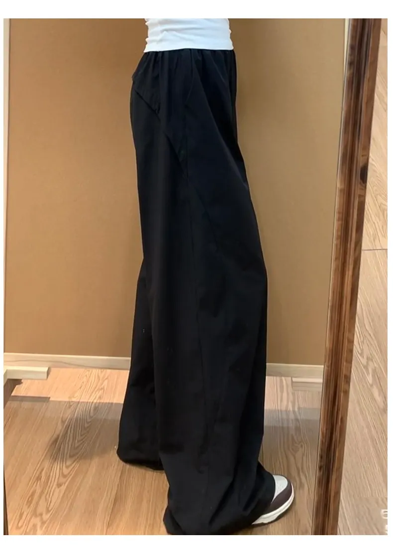 Navy Blue Women's Quick-Drying Cargo Pants - Summer Thin Loose Straight Wide-Leg Casual Sports Trousers for Petite Fit showcase 20
