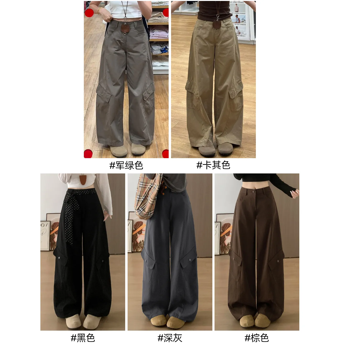 Women's Retro Wide-Leg Fleece-Lined Work Pants - High-Waisted, Petite Fit, Loose & Slimming Design for Autumn/Winter - Image 4